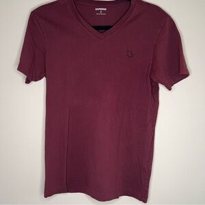 Express Mens Maroon Short Sleeve Shirt V-Neck Pullover 100% Cotton Size Small